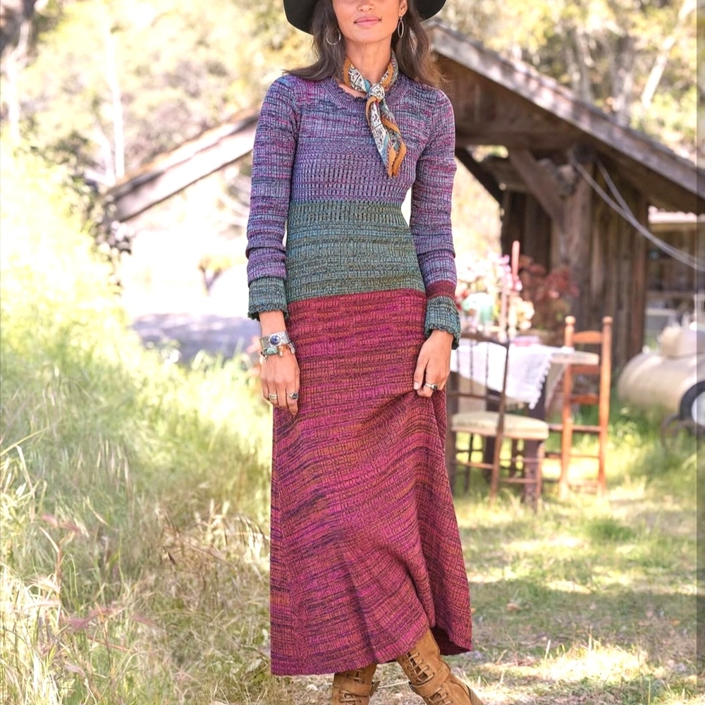 NWT Sundance Multicolor Cotton Knit Maxi Sweater Dress XL Belle Rue